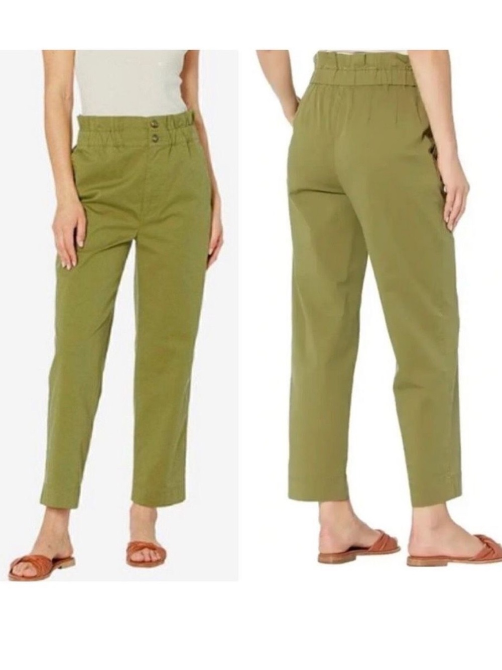 Madewell Paper Bag Tapered Pants Green 6 - Picture 2 of 12